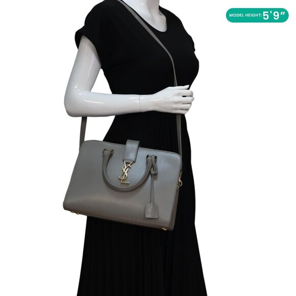 Yves Saint Laurent  Cabas Baby Leather Tote Shoulder Bag Gray - Picture 2 of 12